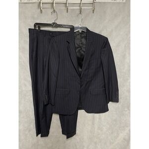 Bespoke‎ Suit Men 40R Blue Striped Wool Canvasy Career Academia 35X29 Pants Luxe